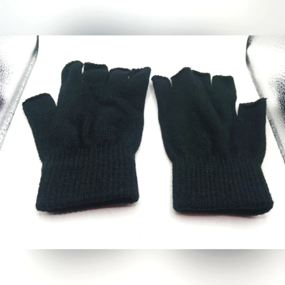 Fingerless Black Cotton Gloves Unisex 2 Pairs -New
